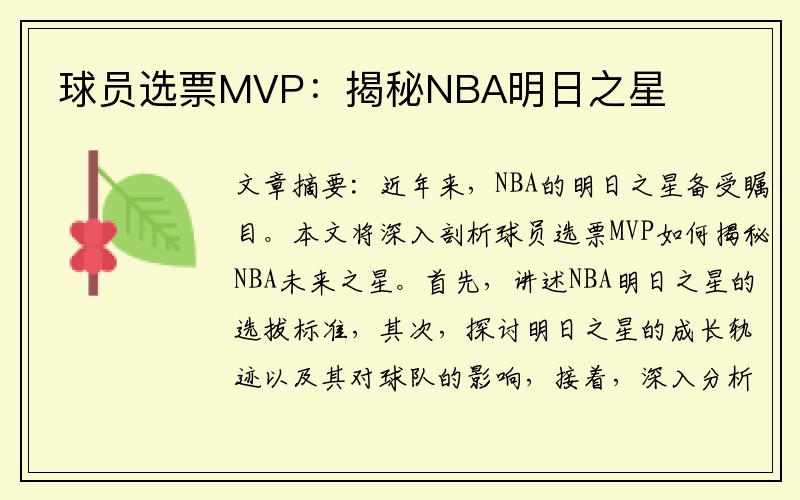 球员选票MVP：揭秘NBA明日之星